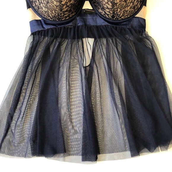 Victoria’s Secret 36DD 14DD Navy Blue Lace Babydoll Lingerie Cami Halter - Picture 8 of 10
